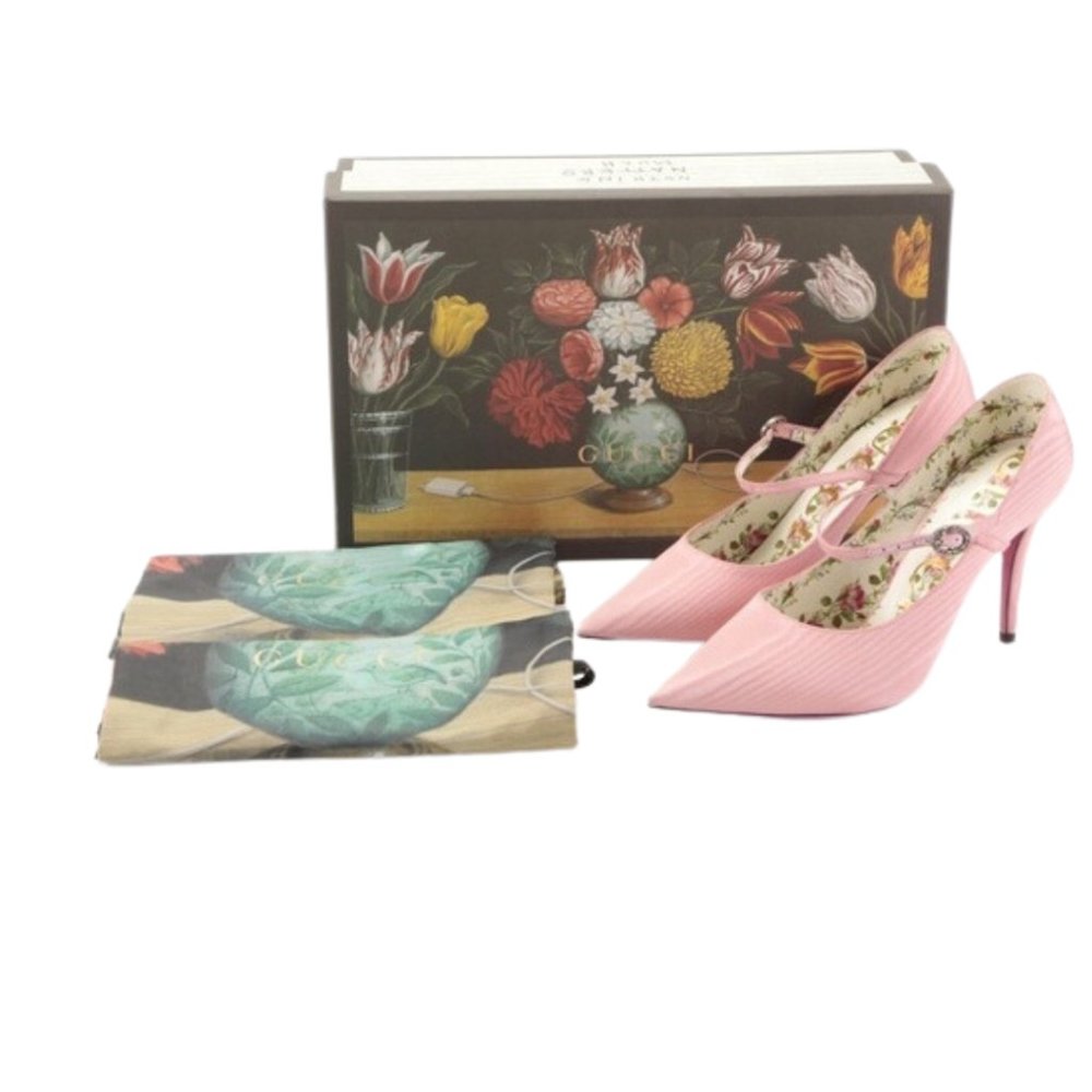 NEW Gucci Virginia Mary-Jane Fabric Pumps in Pink Taffeta Size 36.5